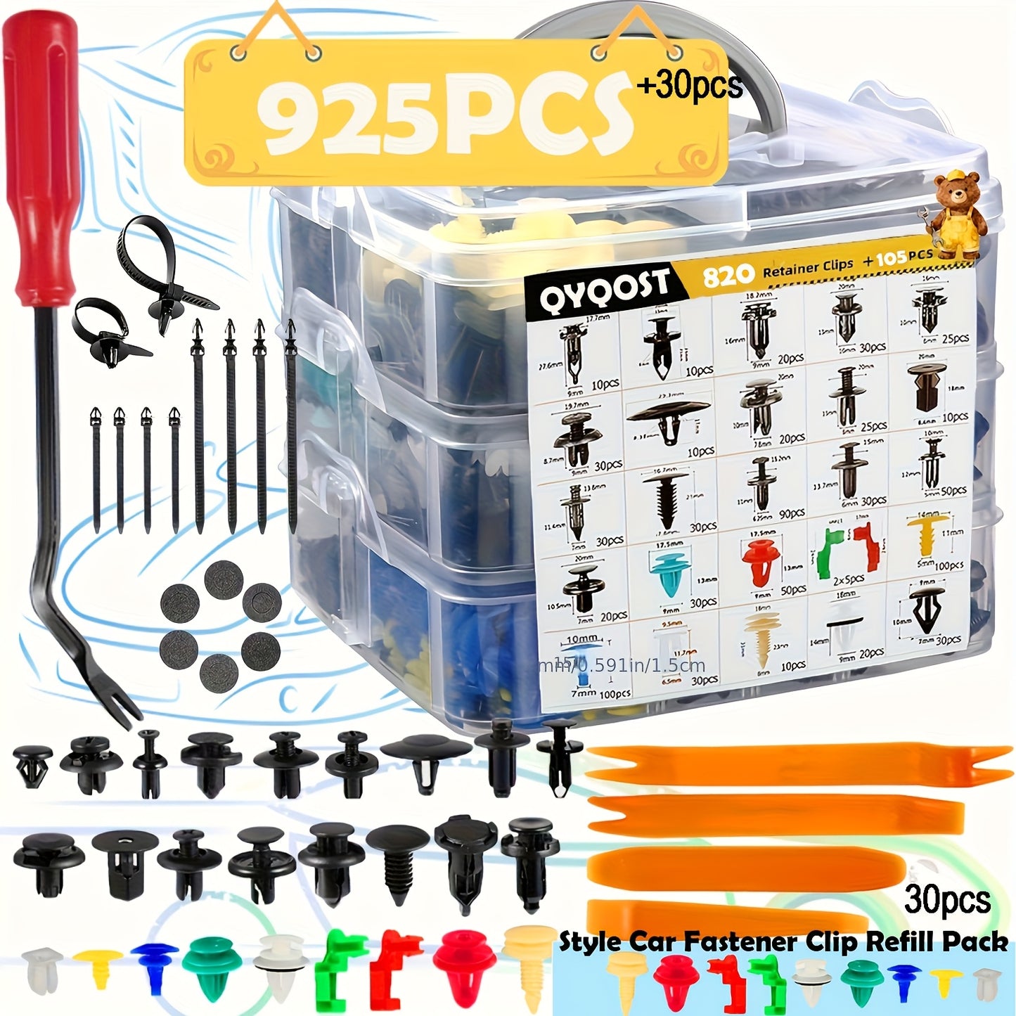 115pcs 925pcs 928pcs 1275pcs Car Body Universal Fasteners, Snap Rivets, Wing Expansion Screws, Willow Nails, Car Accessories Kit