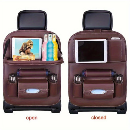 Back Seat Organizer with Foldable Table Tray 2pcs – Kick Mats, Cup Holder, Tissue Box, Umbrella Holder & Laptop Tray – All-in-One Car Rear Seat Storage