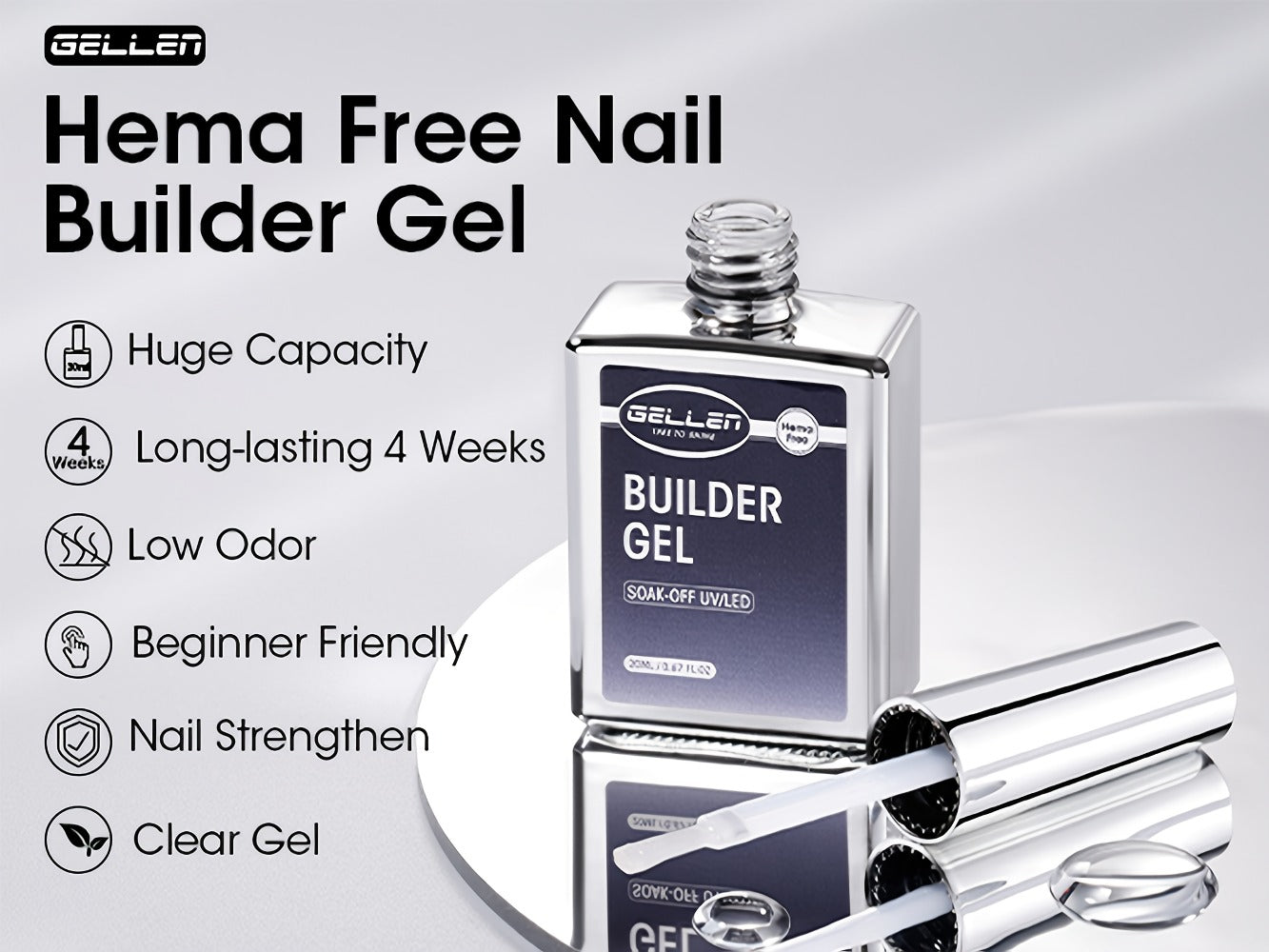 Clear Builder Gel HEMA-Free 5-in-1 2pcs 1.35oz — Nail Extension Strengthener Apex Construction Art Sealing & Repair | Soak-Off UV LED 28+ Days Chip-Proof Wear for Sensitive Skin Salon & Home Use