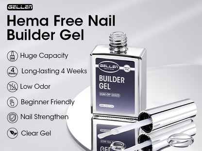 Clear Builder Gel HEMA-Free 5-in-1 2pcs 1.35oz — Nail Extension Strengthener Apex Construction Art Sealing & Repair | Soak-Off UV LED 28+ Days Chip-Proof Wear for Sensitive Skin Salon & Home Use