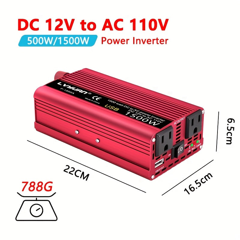 Lvyuan 2000W/4000W Peak/DC 12V to AC 110V/130V Car Power Inverter with LED, 2000W with 2 US Sockets 2 USB Ports for Auto, Vehicle, RV, Outdoor, Home