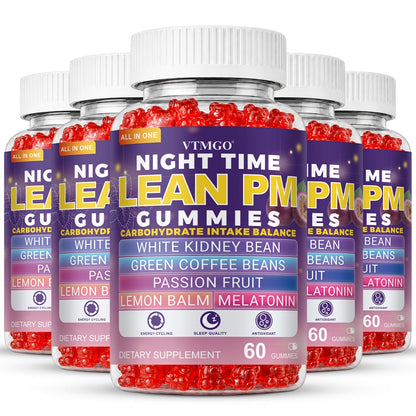 Sleep Gummies with Melatonin, Lemon Balm & Passionflower — Night Time Lean PM Formula | White Kidney Bean, Green Coffee | Relaxation, Restful Sleep & Nighttime Wellness | 60 Gummies