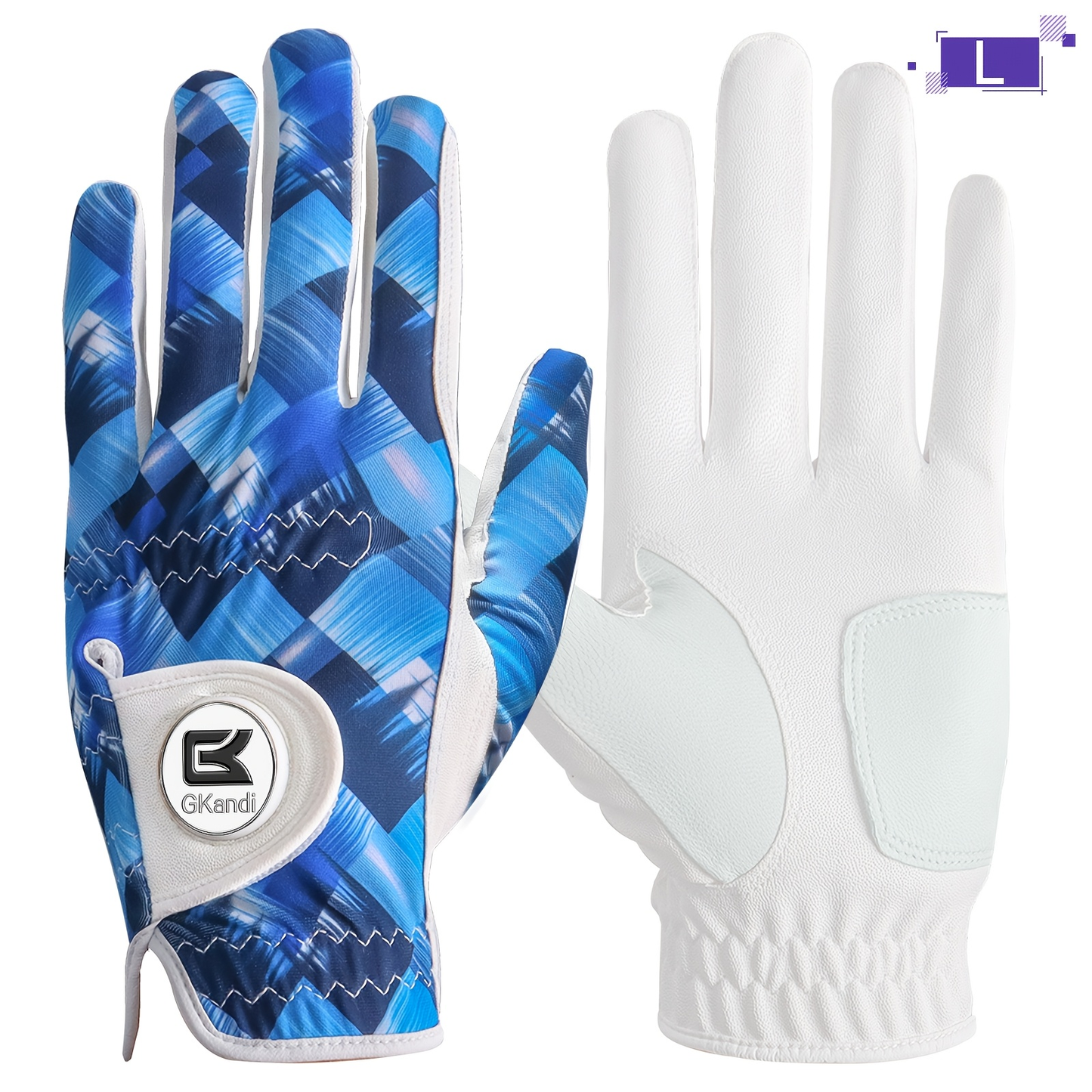 Men's Golf Glove Left Hand with Ball Marker - Breathable All Weather Grip, Hook & Loop Closure, Sizes S M ML L XL, USA Flag, Blue & White, Stylish Polyester Golf Gloves for Men Golfers, Confident Swing Every Round