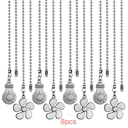Ceiling Fan Pull Chain Extension Set of 8 - Decorative Bead Chain Pull Cord with Five-Leaf & Bulb Pendants, Iron Chain & Zinc Alloy, Bronze, Black, White, Red, Multi-Color, No Batteries Required