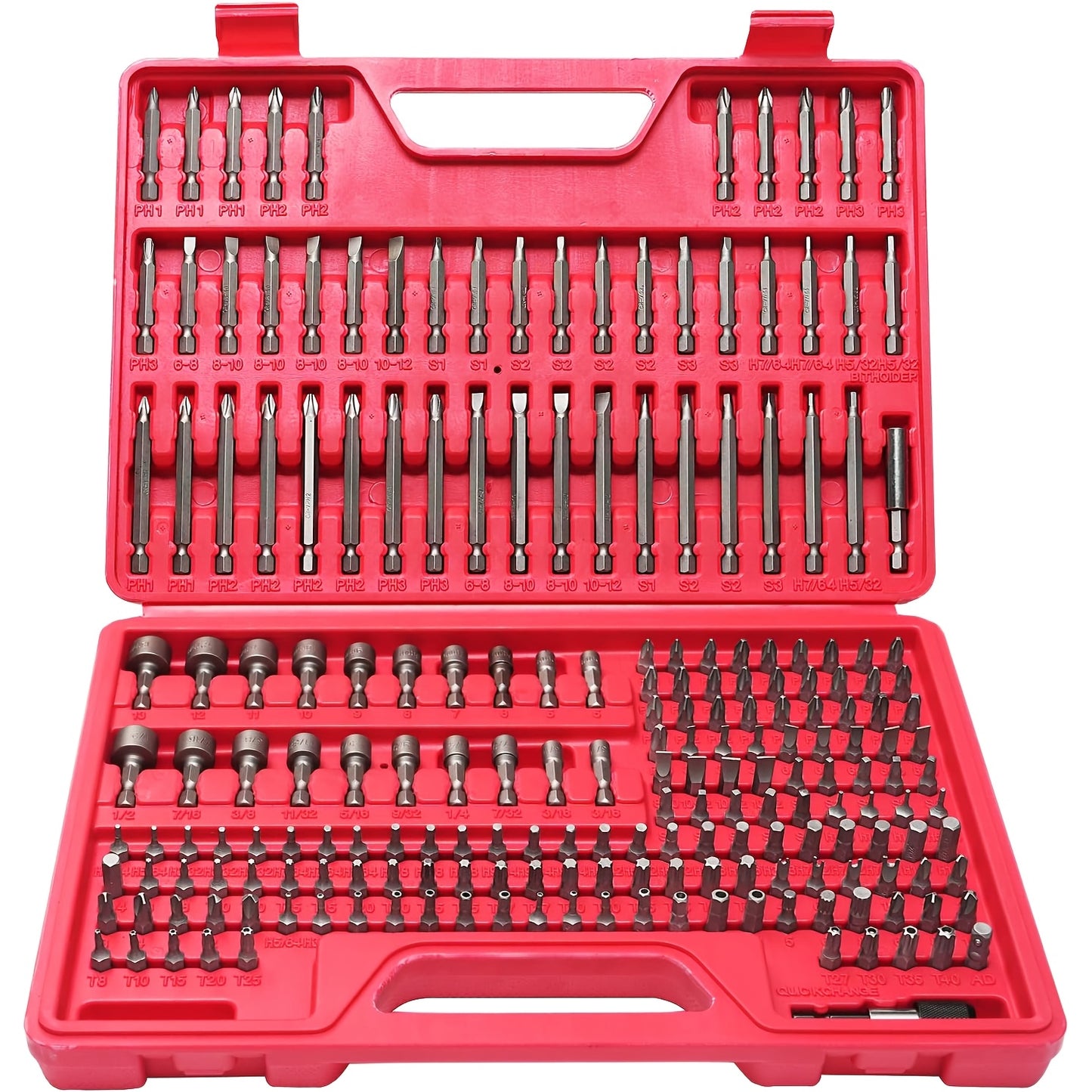 208pcs Of Screwdriver Bit Kit, Impact Bit Kit, High-carbon Steel Drill Bit Kit, with Safety Drill Bit, Nut Driver, Torx, Slotting, Phillips, Square, Hexagonal, Sleeve, Toolbox