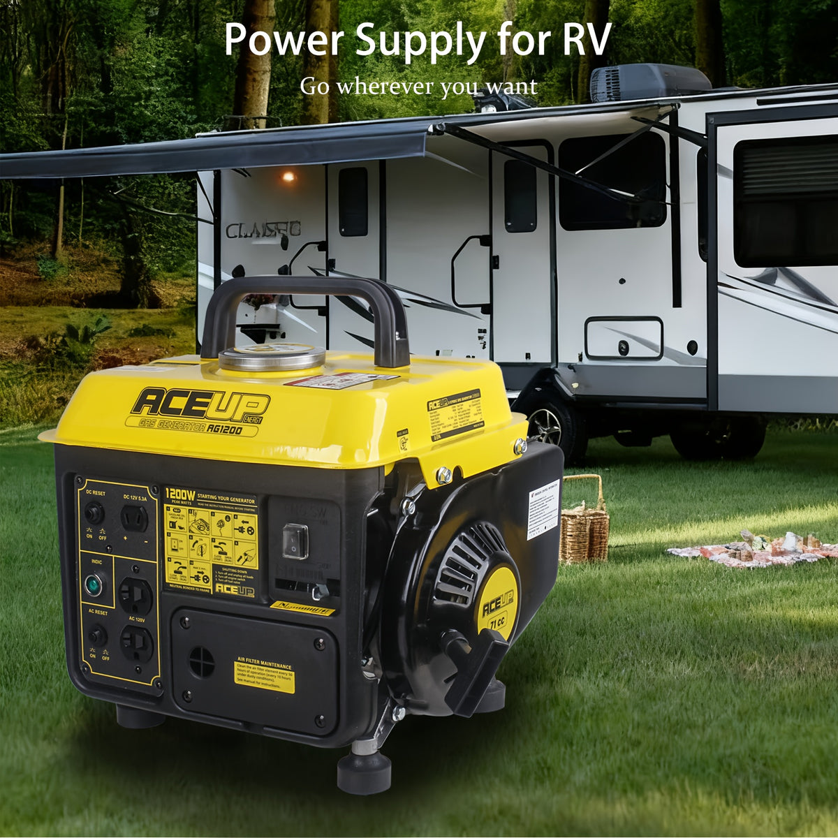 Aceup Energy 1200W Gas Powered Generator, Small Portable Low Noise for RV, Camping, 1200W Peak, 900W Rated