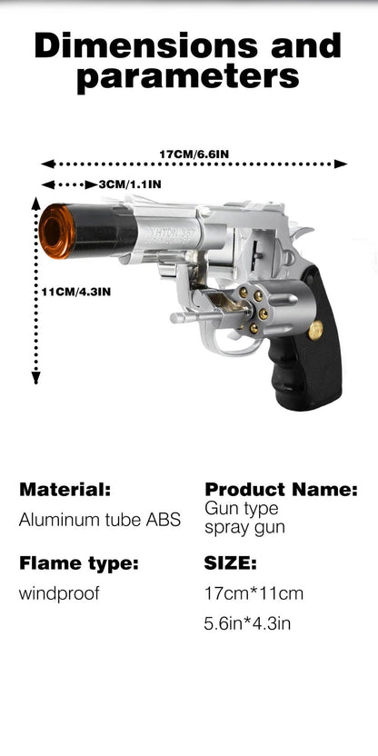Windproof Butane Lighter with Adjustable Flame | Pistol Revolver & Wheel Design for Camping Outdoor Cooking Grilling BBQ Charcoal Lighting