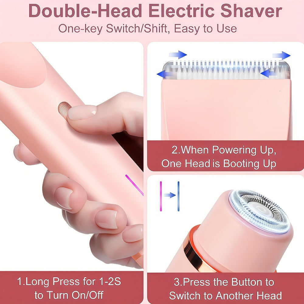 Electric Hair Trimmer for Women Dual Head IPX7 Waterproof USB Rechargeable Painless Bikini Trimmer Face Body Shaver Arms Legs Underarm Bikini Line Sensitive Skin Pink Special Edition Gift Set