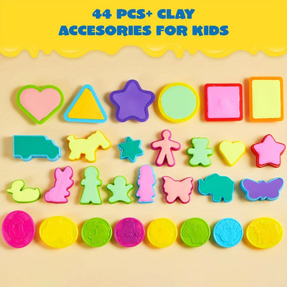 44-Piece Kids Clay Tools Set with Molds, Rolling Pins & Cutters – Non-Toxic Dough Accessories for Toddlers & Preschoolers, Easy-Grip Handles, Party Favor, Birthday Christmas Gift