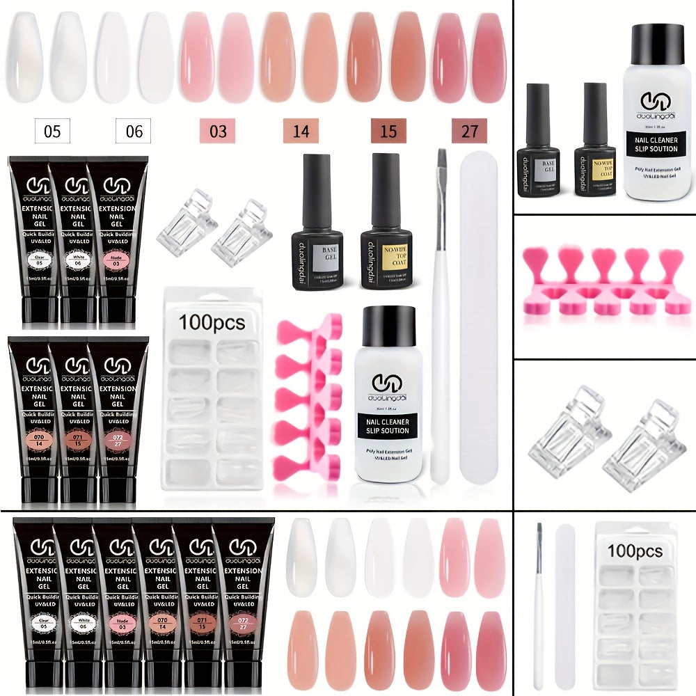 Poly Nail Gel Kit Hard Builder 6 Colors Clear Pink White — Nail Extension Thickening & Strengthening Gel for Brittle Thin Nails & French Manicure | Soak-Off UV LED Long-Lasting Salon & Home Use for Women