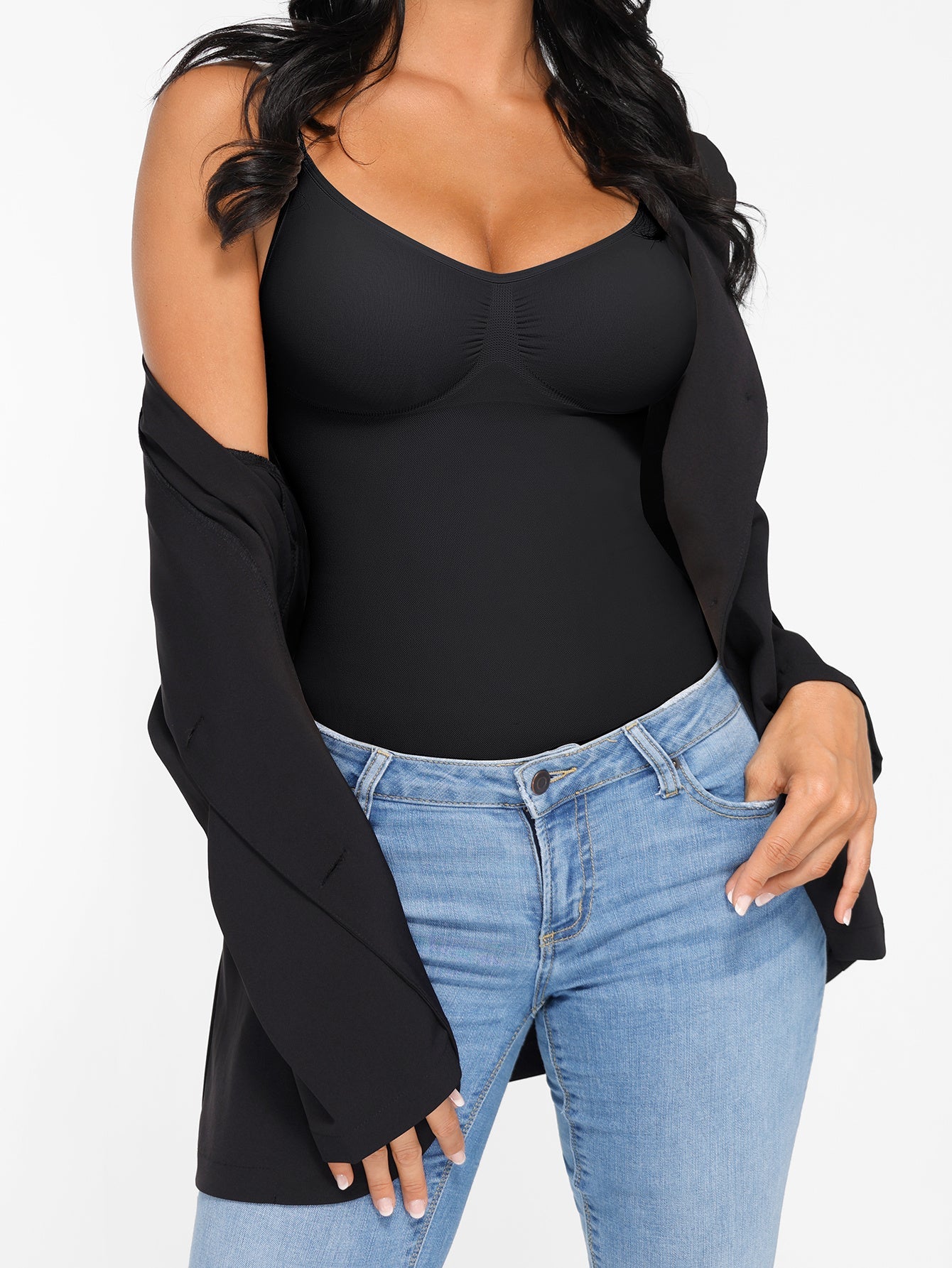 Women's Tummy Control Shapewear Camisole - Solid Color Body Smoothing, Black