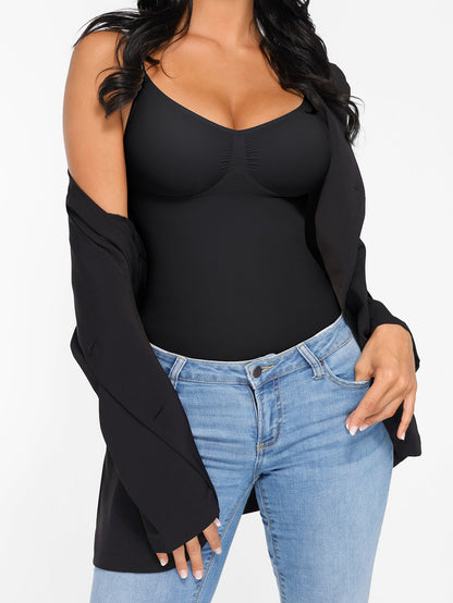 Women's Tummy Control Shapewear Camisole - Solid Color Body Smoothing, Black