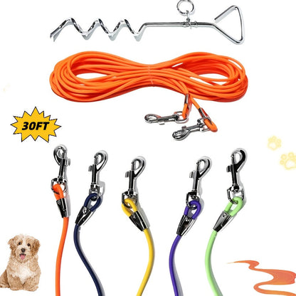 Dog Tie-Out Cable and Metal Stake 30ft – Heavy Duty Outdoor Dog Leash for Small Medium and Large Dogs Yard Camping