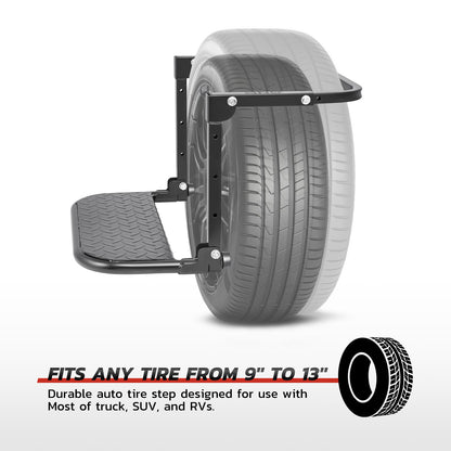 Folding Tire Step Adjustable Mounted Step for Car Pickup Truck SUV RVs, Heavy Duty, Fit Most Tire From 9'' to 13'', Max Capacity 330 lbs