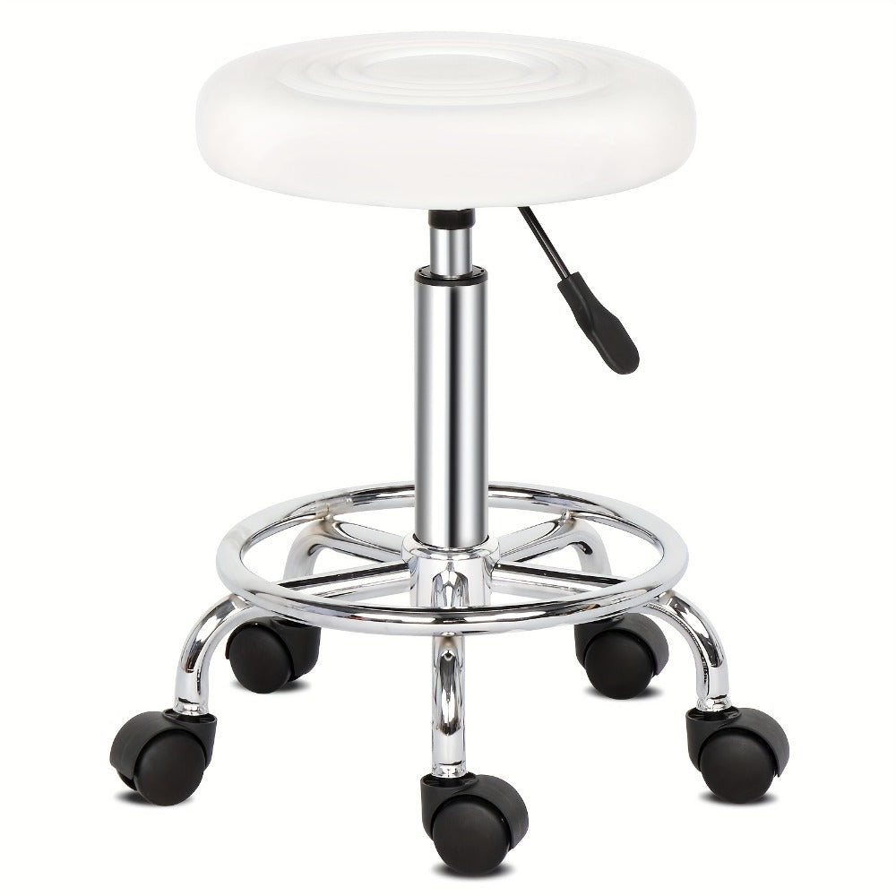 Round Padded Swivel Bar Stool 360° with Chrome Base - Adjustable Height Salon Kitchen Counter Stool for Nail Salon Beauty Studio Home Bar Reception, Black & White, 13"x24"