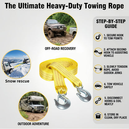Heavy-duty Trailer Winch Strap, 4 Meters 13 Feet, 1.3 Tons, 11, 000 Pounds Capacity, Equipped With Forged Steel Hook, Suitable For Emergency Vehicle Rescue Ropes For SUV Trucks, Pickup Trucks, Etc., Essential Kit For Off-road Rescue Towing Equipment