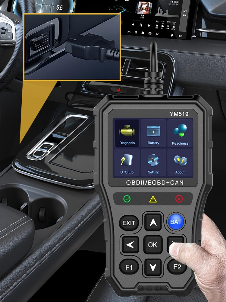 1 Unit YM519 Error Code Scanner OBD2 Code Reader Vehicle Diagnostic Tool Multi-Language Code Reader Engine System Check Battery Tester, Without Battery