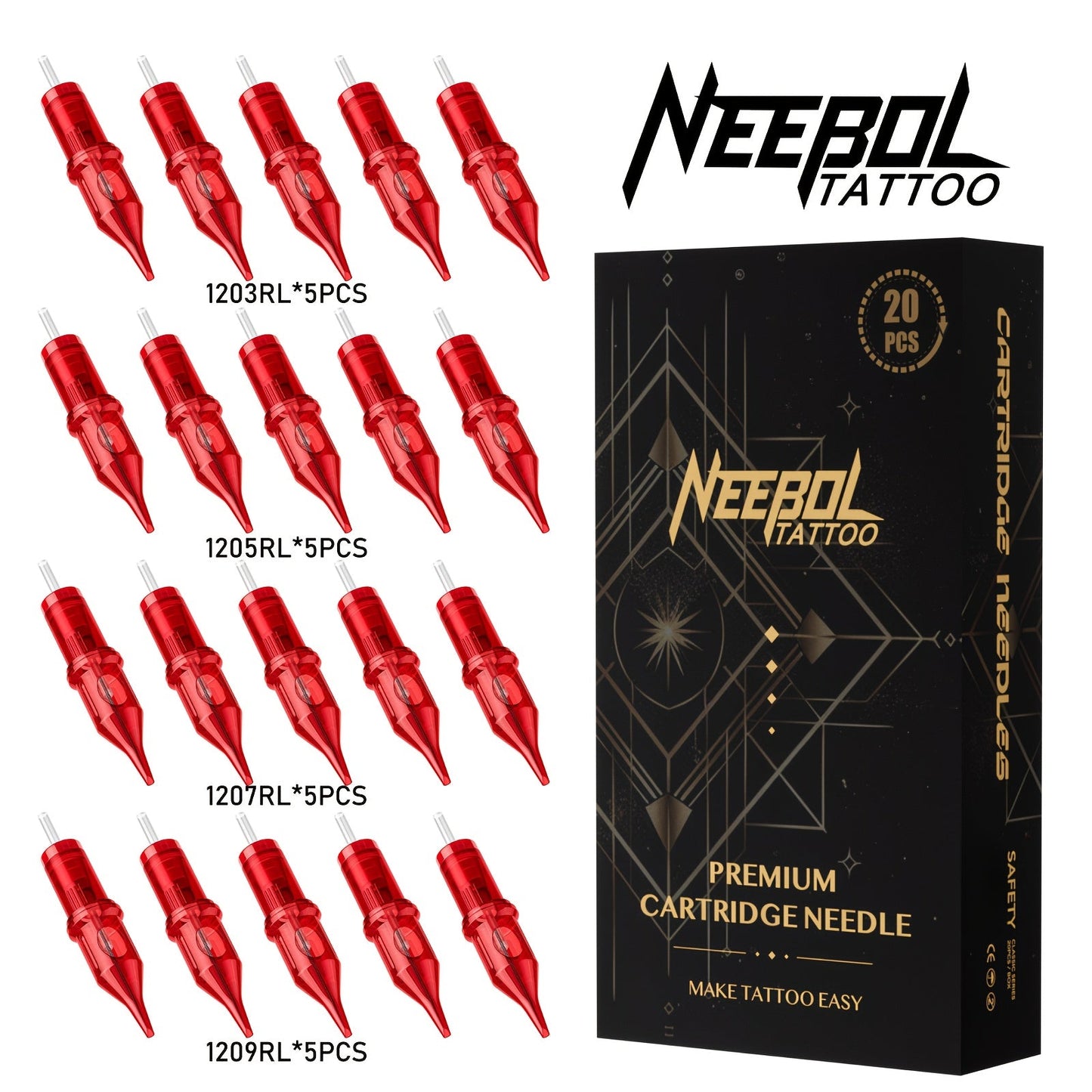 Assorted Tattoo Cartridge Needles Set 20/50pcs - Round Liner Shader Curved Mag Mixed Pack, #10 Bugpin #12 Standard, 3RL 5RL 7RL 9RL 11RL 5RS 7RS 9RS 7RM 9RM 9M1 for Rotary Pen & Coil Tattoo Machine Gun