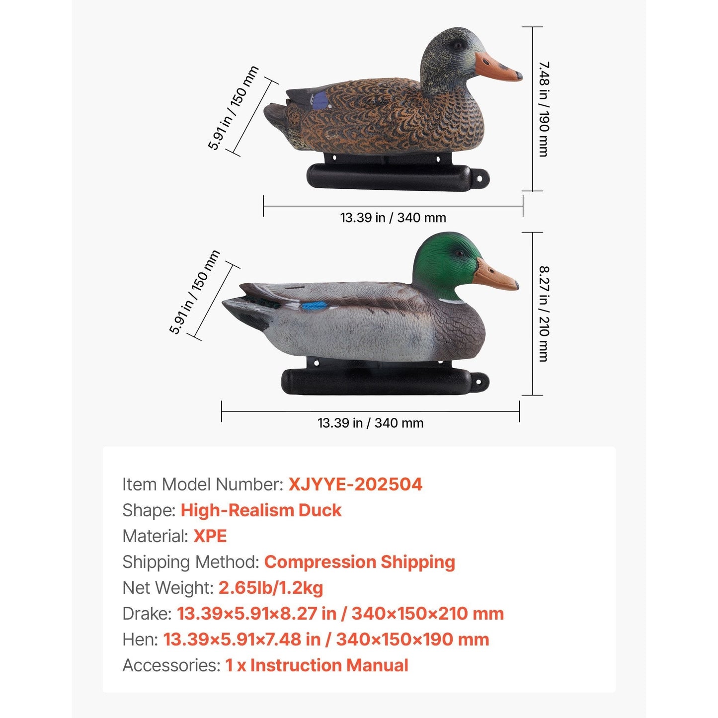 Duck Decoys 6-Pack – Realistic Floating Teal Decoy Set with Bionic Painting, XPE Compression Storage, 3 Male & 3 Female Ducks for Hunting, Pond Garden Yard Decoration, Flock Simulation