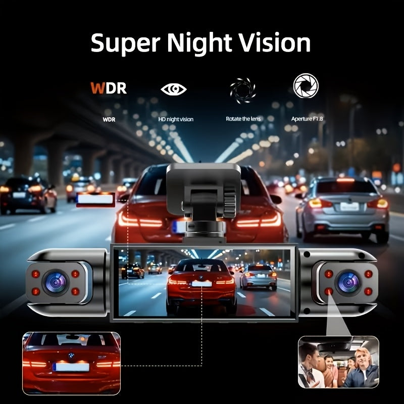 HOEMYER 360° Panoramic 3/4 Lens Channel 1080P HD Ultimate Dash Cam Kit, 1080P Front And 720P Front-Rear-Left-Right Full Coverage, Quad-View Display, HD Night Vision, WDR, G-Sensor