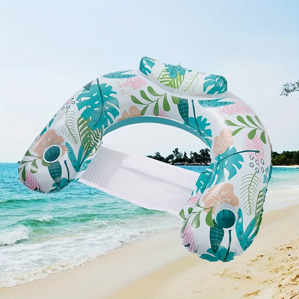 Striped Inflatable Pool Float for Adults – Heavy-Duty PVC Raft Lounge Chair with Cup Holders, Leak-Proof Design for Lake River Ocean Beach, Summer Pool Party Accessory