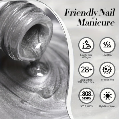 Cat Eye Magnetic Gel Polish Smoky Ash Grey 10ml BORN PRETTY — Semi-Permanent Soak-Off UV LED High Gloss Nail Varnish with Cat Eye Magnet Included, Long-Lasting Salon & Home DIY Nail Art Women