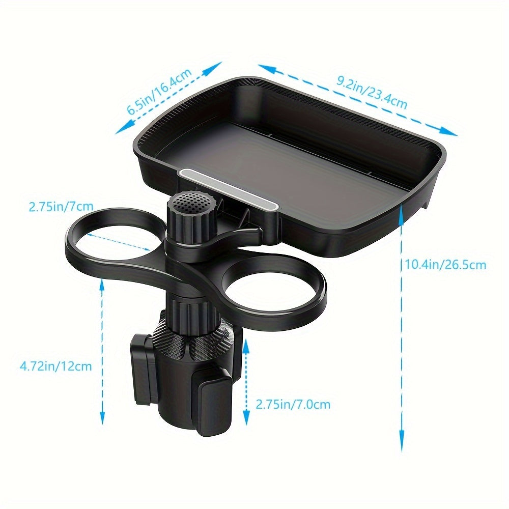 3-in-1 multifunctional  cup holder extender with detachable tray,  cup holder tray, and  dining table, used for eating and  cup holder rotating tray, with adjustable base for dual cup holders