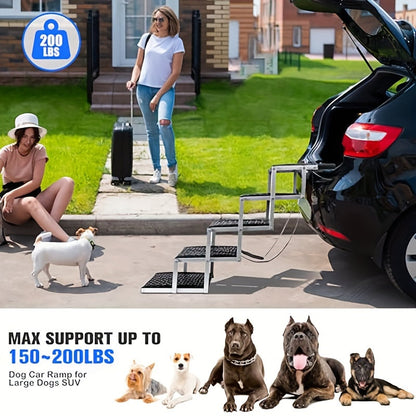 Dog Ramp for Cars Portable Folding Pet Stairs for SUV Trucks & Large Dogs - Non-Slip Surface Reinforced Steps Supports Up to 200 lb, 5-Step & 6-Step Lightweight Dog Car Ramp