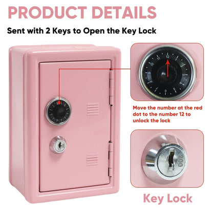 Metal Coin Bank Safe with Key and Combination Lock – Secure Steel Money Box with Removable Drawer, Coin Slot & Cash Storage for Home Office, Kids Gift