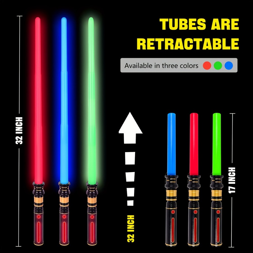 Light Up Sword for Kids 3 Pack Red Blue Green – LED Light Saber with Sound Effects & Expandable Blade for Cosplay Halloween Costume Dress Up Birthday & Christmas Gift for Boys & Girls Ages 4+