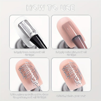 Mirror Metallic Nail Art Gel XEIJAYI Electroplating Bottle - High-Density Edge Painting Floral Color Platinum Shiny Silver Finish, Strong Durable Long-Lasting Salon & DIY Nail Art Polish for Women