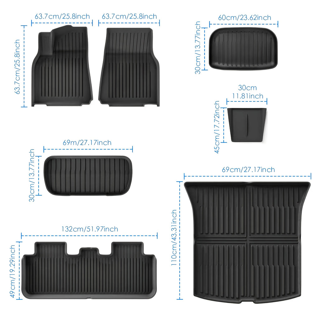FRUKA 7pcs All Weather TPE Floor Mats And Cargo Trunk Liners for 2025 for TESLA Model Y Juniper/ 2020-2024 for TESLA Model Y/ 2024-2026 for TESLA Model 3 5-Seater (Does Not Fit 7-Seat)
