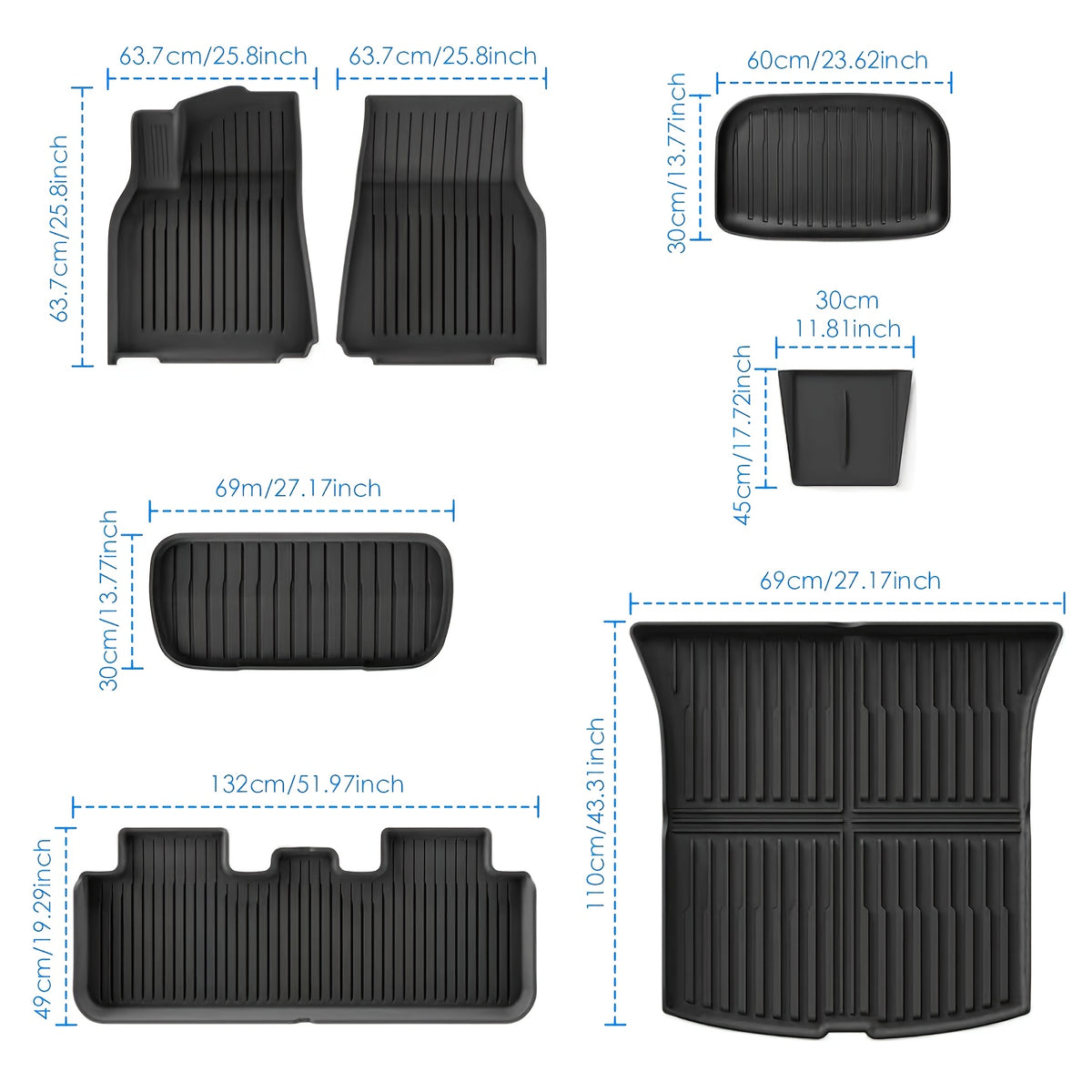 FRUKA 7pcs All Weather TPE Floor Mats And Cargo Trunk Liners for 2025 for TESLA Model Y Juniper/ 2020-2024 for TESLA Model Y/ 2024-2026 for TESLA Model 3 5-Seater (Does Not Fit 7-Seat)