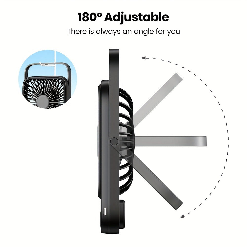 USB Desk Fan Battery Operated | 2000mAh & 5000mAh Rechargeable Mini Personal Fan, 4-Speed Adjustable, 180° Tilt & Foldable, Ultra-Quiet Strong Airflow for Office, Bedroom & Desktop Use – Black, Pink, White