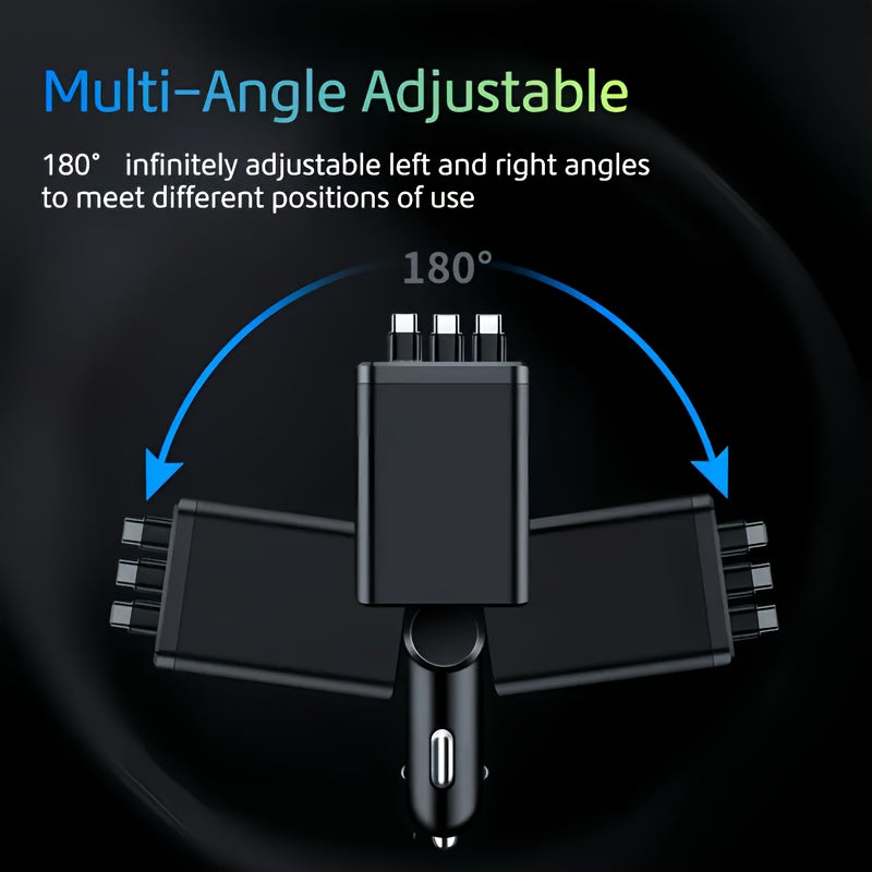 7-in-1 Car Fast Charging Mobile Phone Charger, Equipped With 3 Extendable Cables And Fast Charging Interface, Universal Plug, Easy To Operate, Supports 180 ° Free Adjustment Angle, And Is Equipped With LED Intelligent Digital Display Screen