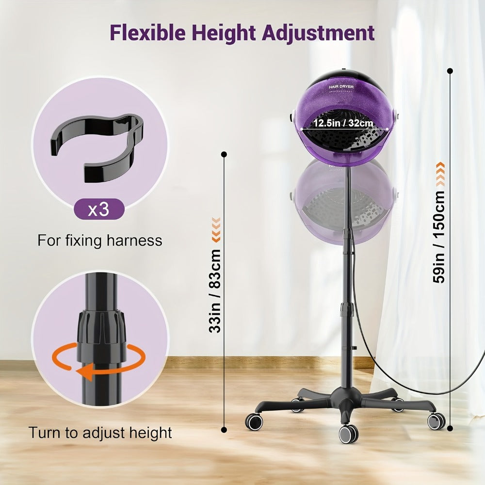Ionic Floor-Standing Hooded Hair Dryer 1875W — Adjustable Height Professional Salon Hood Dryer for Deep Conditioning, Natural Hair, Roller Sets & Color Processing, 4 Colors