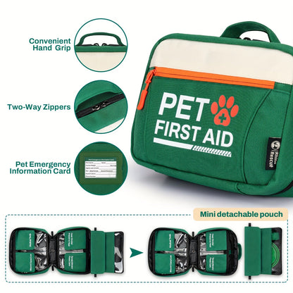 Pet First Aid Kit for Dogs & Cats – 50-Piece Emergency Supplies with Bandages, Gauze, Scissors & Disposable Booties, Portable Nylon Bag for Hiking Camping Travel, FSA HSA Eligible