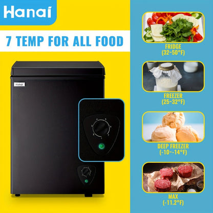 Chest Freezer, Compact Mini Deep Freezer with 7-Level Temperature Control (-11.2°F to 50°F), Low Noise R600a Compressor, Removable Basket – 3.8 Cu Ft Upright Freezer for Dorm, Apartment, Garage & Home Kitchen