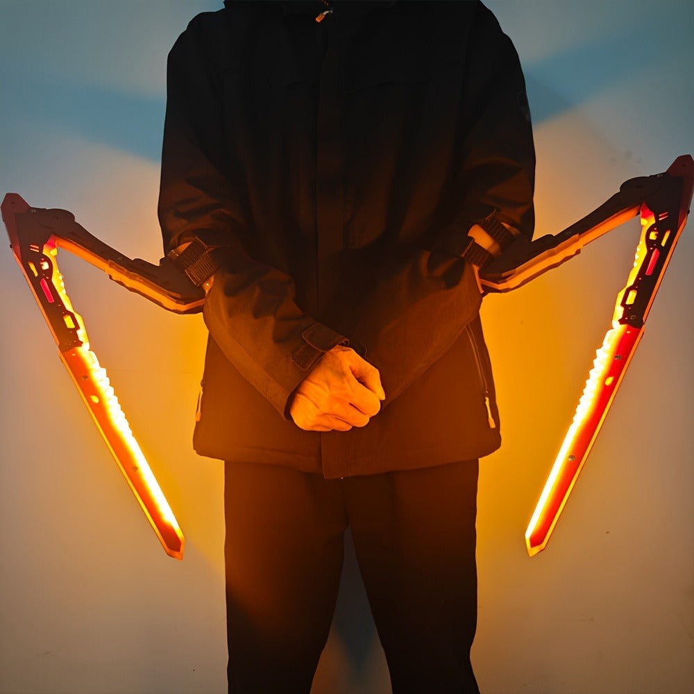 LED Mantis Knife Cyberpunk Light Up Acrylic Prop – Luminous Blade for Halloween Costume Cosplay Sci-Fi Role Play Party, Rechargeable Red & Blue Single or 2pcs Set for Men & Women