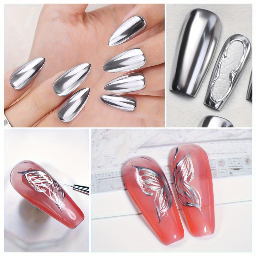 Mirror Metallic Nail Art Gel XEIJAYI Electroplating Bottle - High-Density Edge Painting Floral Color Platinum Shiny Silver Finish, Strong Durable Long-Lasting Salon & DIY Nail Art Polish for Women
