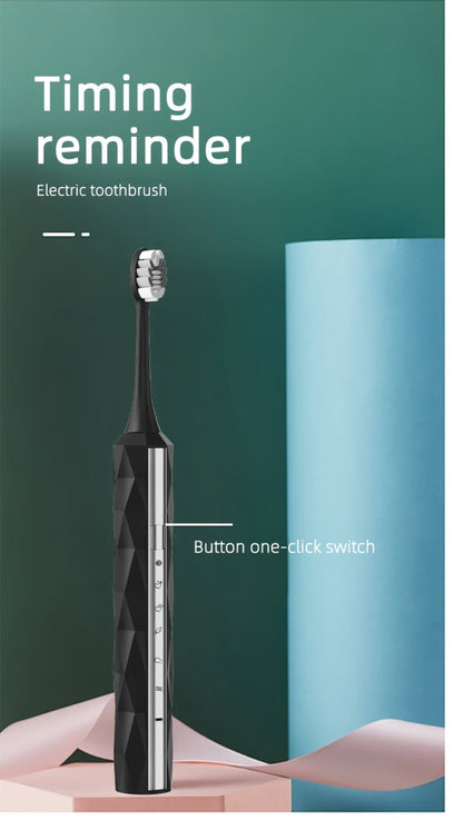 Sonic Electric Toothbrush IPX8 Waterproof – USB Rechargeable, Smart Timer, Metal Handle, 5 Replacement Brush Heads, Soft Bristles for Adults Men & Women – Black & Blue