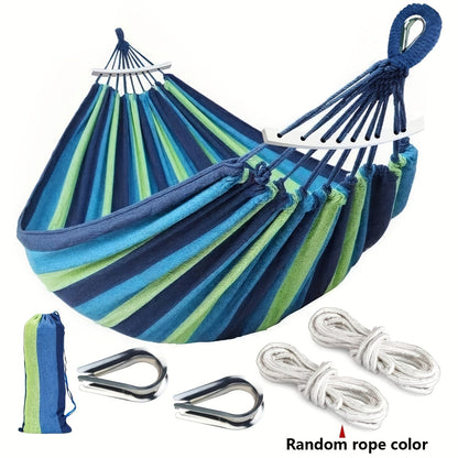 Nylon Hammock Heavy Duty Curved 110 x 59 Inch 100% Woven Nylon Anti-Tip Design Large Double Hammock for Indoor Outdoor Backyard Patio Camping Red Blue