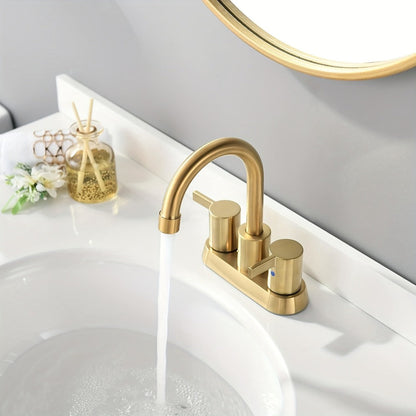 Bathroom Faucet 4-Inch 2-Handle Centerset – 360° Swivel Spout, Pop-Up Drain & Supply Lines Included, 2-3 Hole Vanity Sink Faucet for RV & Home, Brushed Gold, Matte Black, Nickel & Chrome