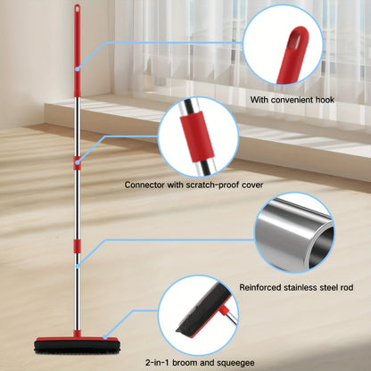 Pet Hair Removal Broom 2-in-1 Silicone Rubber Bristle Broom & Squeegee - Anti-Static Pet Fur Cleaner for Carpet, Hardwood & Tile Floors, Ideal for Dogs & Cats