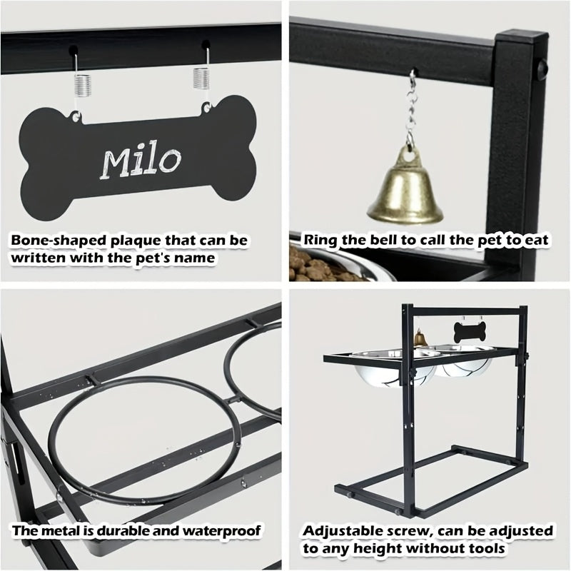 Raised Dog Bowl Stand Adjustable Height - Metal Elevated Feeder with 2 Stainless Steel Bowls for Large Medium Dogs, Non-Slip Dog Feeding Station