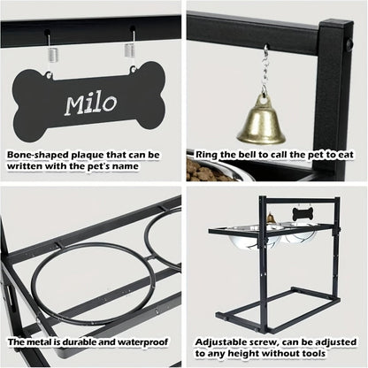 Raised Dog Bowl Stand Adjustable Height - Metal Elevated Feeder with 2 Stainless Steel Bowls for Large Medium Dogs, Non-Slip Dog Feeding Station
