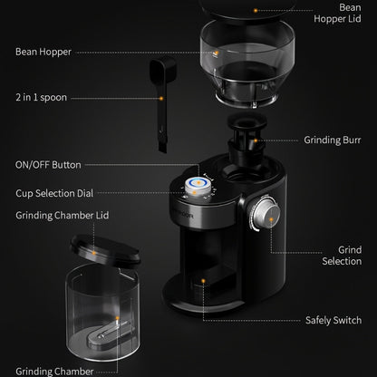 Burr Coffee Grinder Electric 16 Grind Settings Adjustable Burrs for 2-14 Cups Espresso Drip Pour Over French Press Home Barista Coffee Bean Grinder