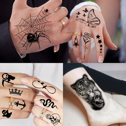 Temporary Tattoos for Adults 71 Sheets Waterproof Long Lasting Old School Gothic Punk Chicano Tiger Wolf Lion Dragon Skull Floral Body Art for Halloween Parties Festivals Costumes