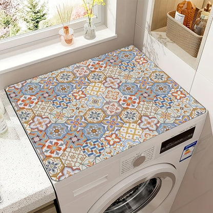 Washing Machine Cover Silicone Waterproof Decorative Plaid, 23.62x19.69 Inch Kitchen Laundry Room Top Load Washer Protector, Food-Grade Vintage Mosaic Multicolor Design Home Organization Appliance Cover