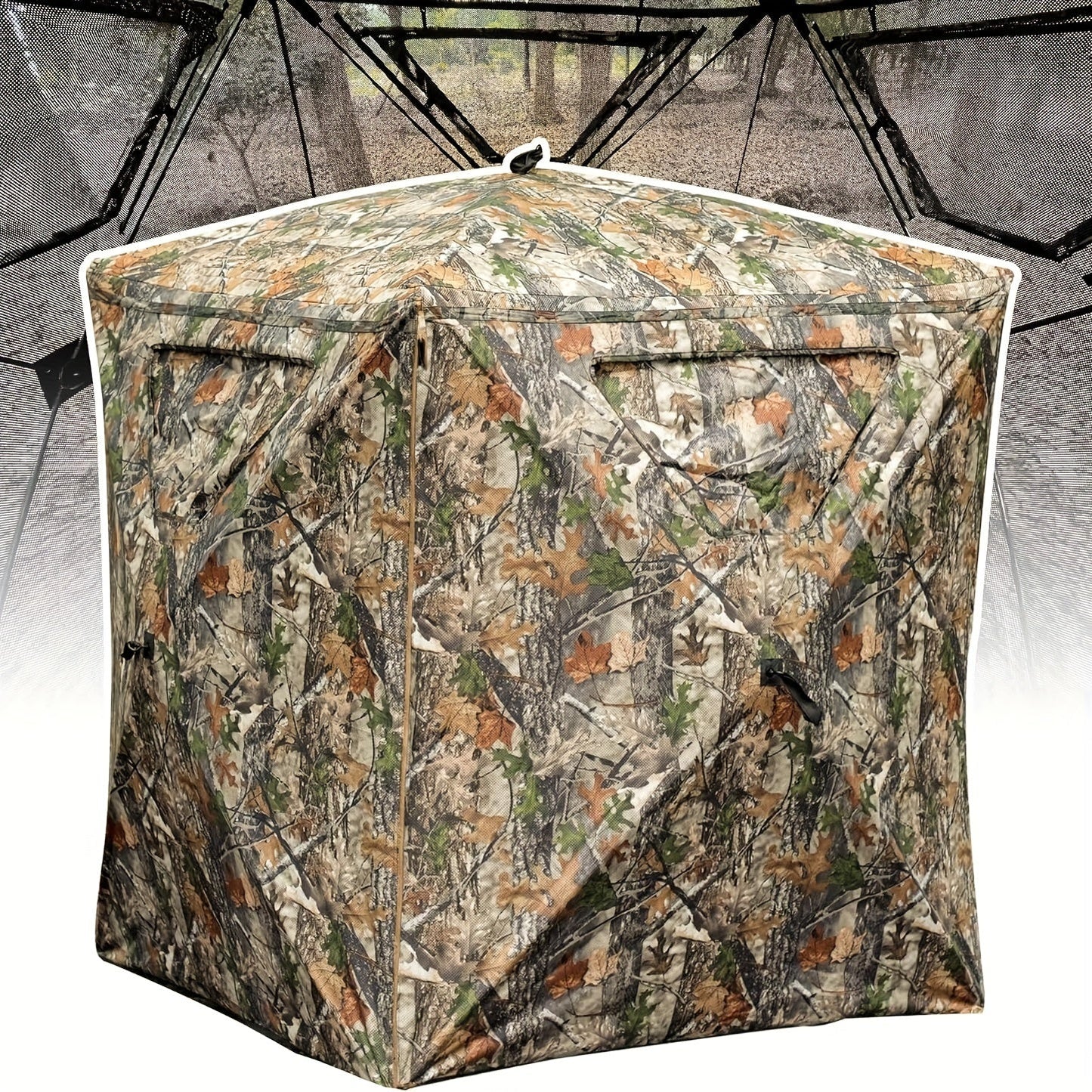 Pop-Up Hunting Blind 270 Degree See-Through for 2-3 Person, Camouflage Ground Blind with Carrying Case for Deer Turkey Hunting, Quick Setup Polyester Hunting Shelter Tree Trunk Fallen Leaves Camo